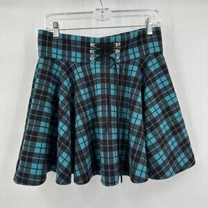 Womens Size L‎ Flannel Skirt Plaid Grunge Punk Corset Waist Festival Skater